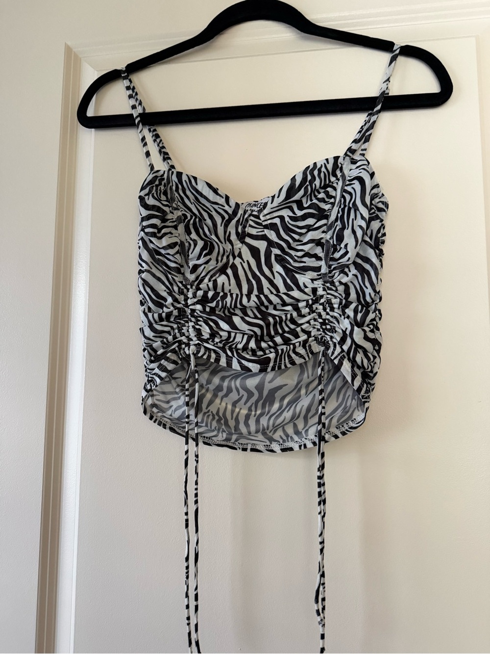 Princess Polly Black & White Zebra Ruched Cami Crop Top